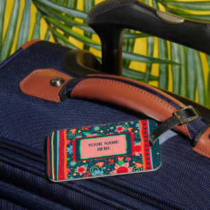 Cute Personalised Name Inspirivity Floral Stripe Luggage Tag