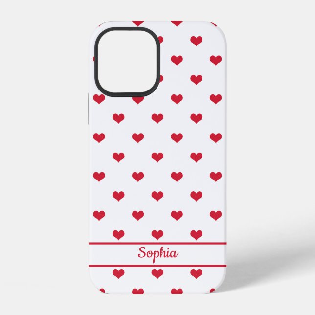 Cute personalised name red white hearts pattern iPhone case (Back)