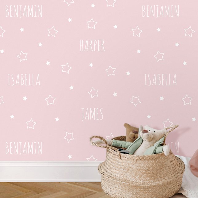 Cute Personalised Name Star Pink Kids Nursery Wallpaper (Creator Uploaded)