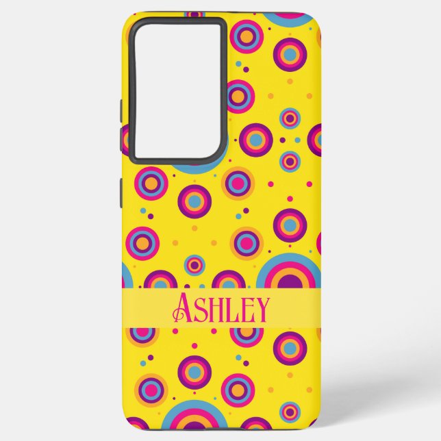 Cute Personalised Name Yellow Abstract Samsung Galaxy S21 Ultra Case (Back)
