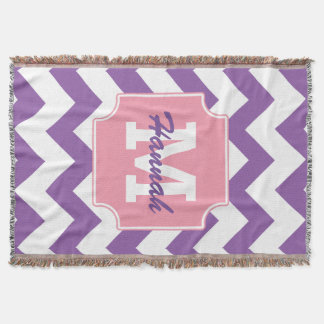 Cute Personalised Neon Pink Purple Chevron Print Throw Blanket