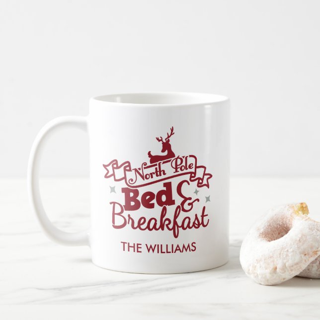 Cute Personalised North Pole Christmas Coffee Mug (With Donut)