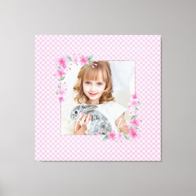 Cute Personalised one Photo Pink  Canvas Print (Front)