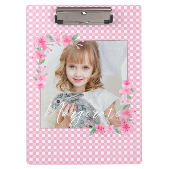 Cute Personalised one Photo Pink  Clipboard (Front)