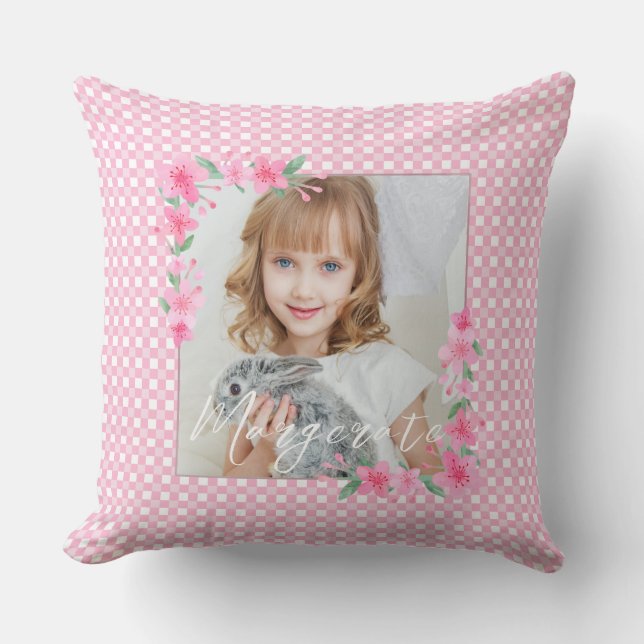 Cute Personalised one Photo Pink  Cushion (Front)