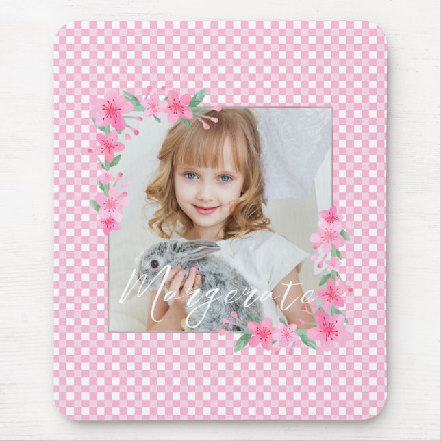 Cute Personalised one Photo Pink  Mouse Mat (Front)