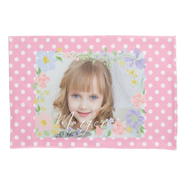 Cute Personalised one Photo Pink  Pillowcase (Front)