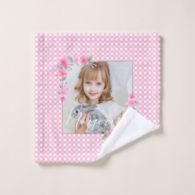 Cute Personalised one Photo Pink  Wash Cloth (Wash Cloth)