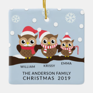 CUTE Personalised Owl Family Of 3 Christmas Ceramic Ornament