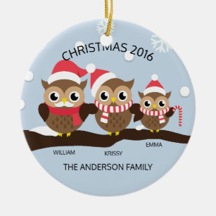 CUTE Personalised Owl Family Of 3 Christmas Ceramic Tree Decoration