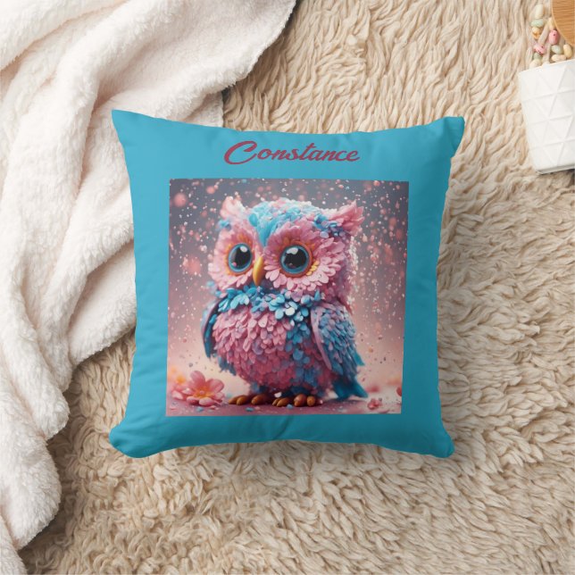 Cute Personalised Owl in pastels Cushion (Blanket)