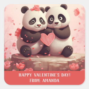 Cute Personalised Panda Valentine Square Sticker