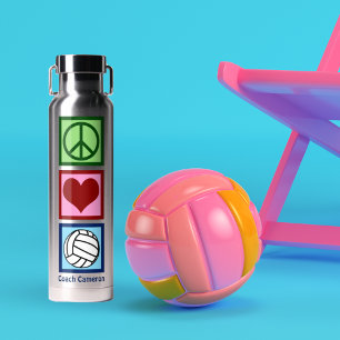 Cute Personalised Peace Love Volleyball Player Water Bottle