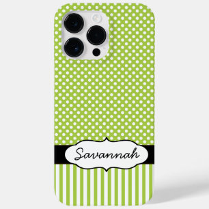 Cute Personalised Peapod Lime Stripe and Polka Dot Case-Mate iPhone 14 Pro Max Case