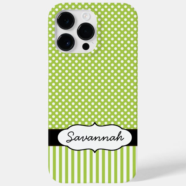 Cute Personalised Peapod Lime Stripe and Polka Dot Case-Mate iPhone Case (Back)