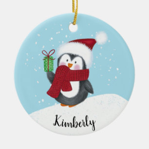 Cute Personalised Penguin Christmas Ceramic Tree Decoration