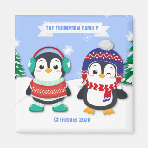 Cute Personalised Penguin Christmas Magnet