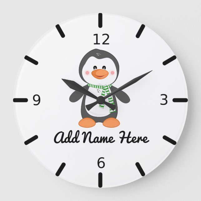 Cute Personalised Penguin Large Clock (Front)