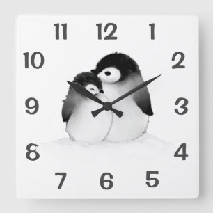 Cute Personalised Penguins Home Decor Wall Clock