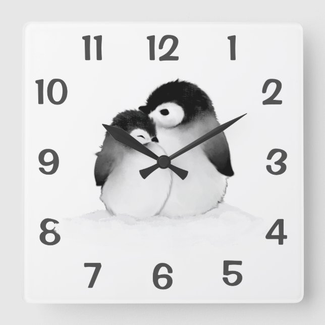 Cute Personalised Penguins Home Decor Wall Clock (Front)