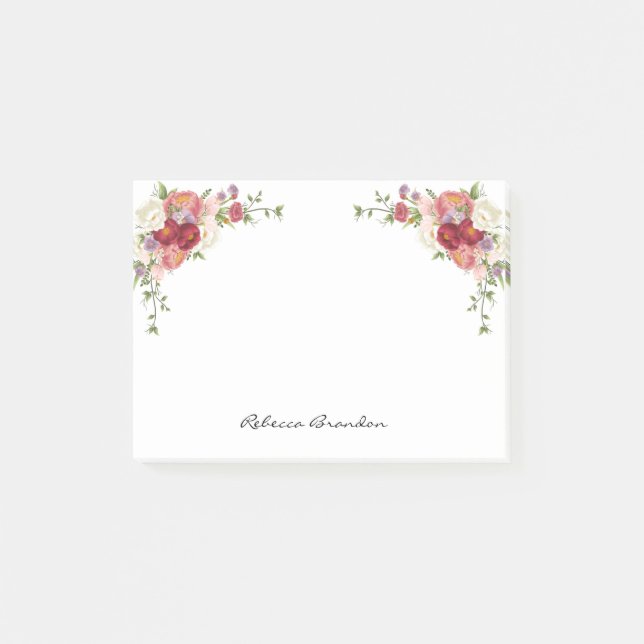 Cute Personalised Peony Flower Post-It Notes (Front)