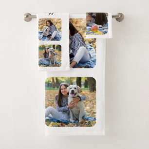 Cute Personalised Pet Dog Lover Photo Collage Bath Towel Set