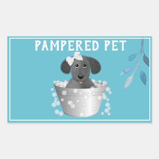 Cute Personalised Pet Groomer Business Rectangular Sticker (Front)