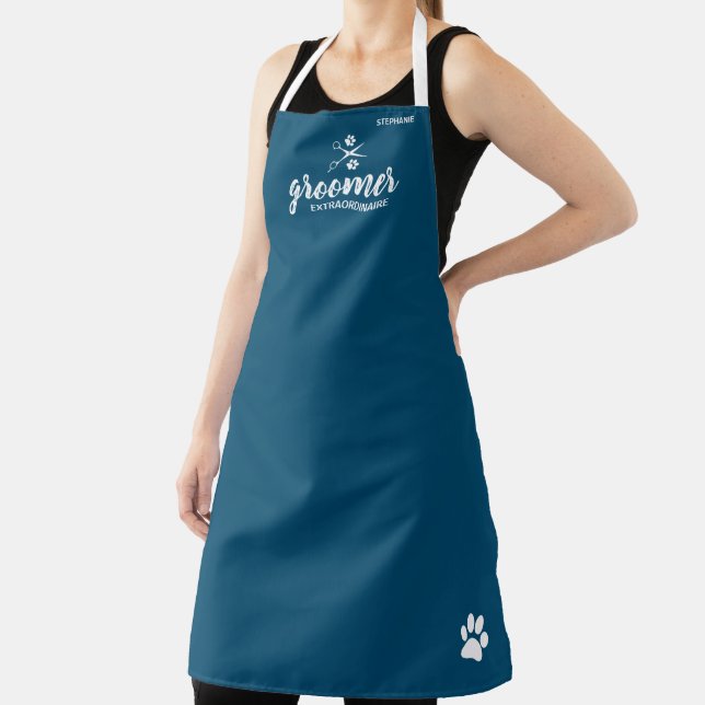 Cute Personalised Pet Groomer Extraordinaire Apron (Insitu)