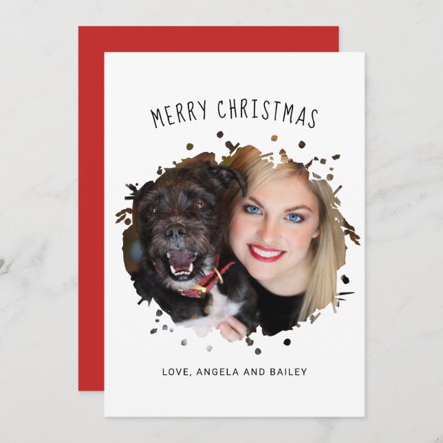 Cute Personalised Pet Splash Photo Christmas Holiday Card (Front/Back)