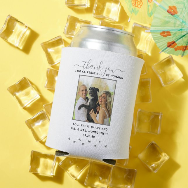 Cute Personalised Pet Wedding Photo Thank You Can Cooler (In Situ Summer)
