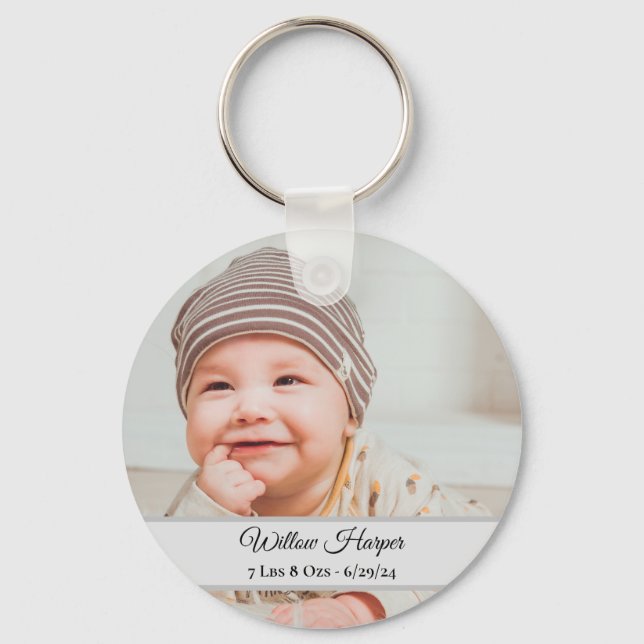 Cute Personalised Photo Birth Baby Keepsake Key Ring (Front)