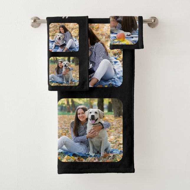 Cute Personalised Photo Collage Pet Lover Dog Bath Towel Set (Insitu)