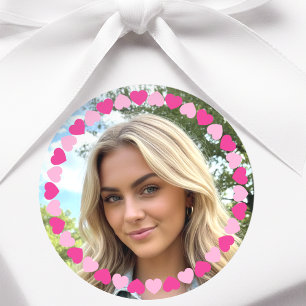 Cute Personalised Photo Love Heart Pink Classic Round Sticker