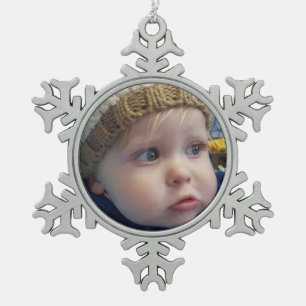 Cute Personalised Photo Snowflake Christmas Snowflake Pewter Christmas Ornament