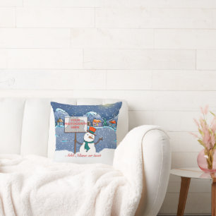 Cute personalised photo Xmas Snowman Christmas Cushion