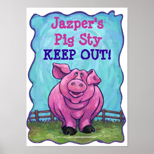 Cute Personalised Pig Sty Room Poster (Front)