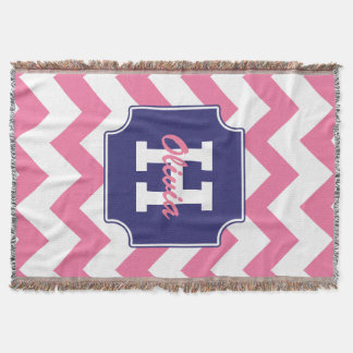Cute Personalised Pink and Blue Chevron Print Throw Blanket