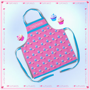 Cute Personalised Pink and Blue Cupcake  Apron