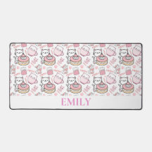 Cute Personalised Pink and White Cat Desk Mat