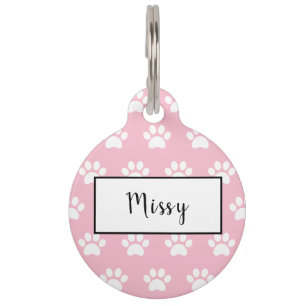 Cute Personalised pink and white paw print Pet Tag