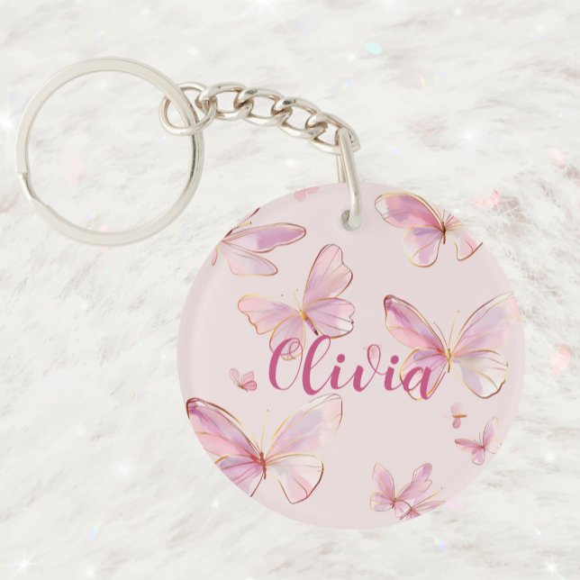 Cute Personalised Pink Butterfly Keyring (Creator Uploaded)