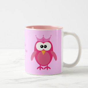 Cute Personalised Pink Cartoon Owl Princess Two-Tone Coffee Mug