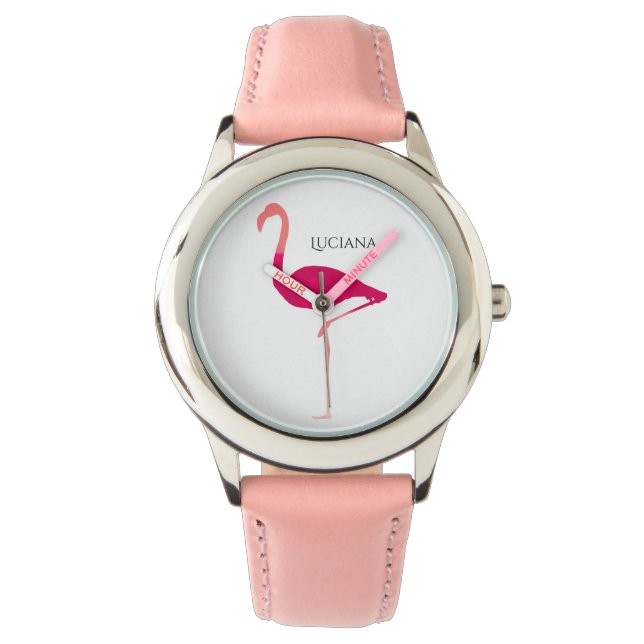 Cute Personalised Pink Flamingo Girl's Watch (Front)