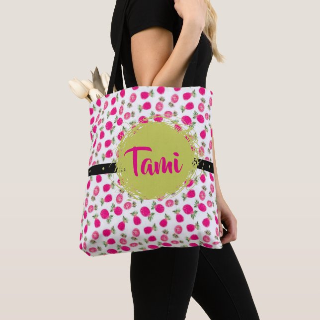 Cute Personalised Pink Floral Pattern Tote Bag (Close Up)