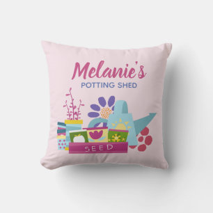 Cute Personalised Pink Gardening Potting Shed Cushion