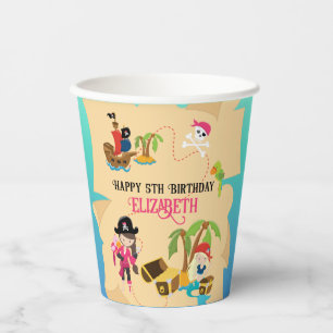Cute Personalised Pink Girl Pirate Birthday Party Paper Cups