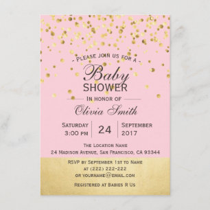 Cute Personalised Pink Gold Baby Shower Invites