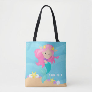 Cute Personalised Pink Mermaid Tote Bag
