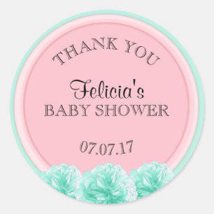 Cute Personalised Pink Mint Green Baby Shower Girl Classic Round Sticker