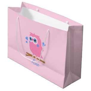 Cute Personalised PInk Owl Gift Bag